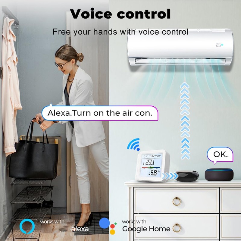 WiFi Hygrometer Thermometer, Indoor Tuya Wireless Smart Temperature and Humidity