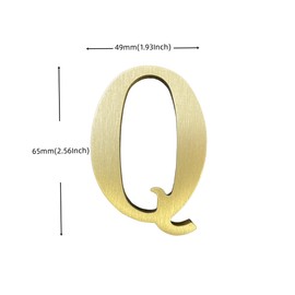 2.6Inch Soild Brass Sticker English Letters, Metal Alphabet Letters Ornament, Wall Self Adhesive Letters and Numbers, House Address Signage, Door Numbers, letters Decor Hardware (Letter Q)