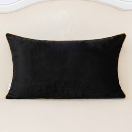 Alerfa 12 x 20 Inch Black Beige Gold Leather Patchwork Velvet & Polyester Cushion Case Luxury Modern Lumbar Throw Pillow Cover Decorative Pillow for Couch Sofa Living Room Bedroom Car 30 x 50cm