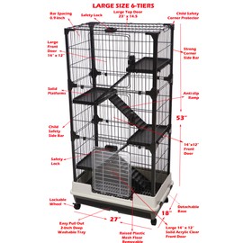 53-inch Multi-Levels Indoor/Outdoor Small Animal Rabbit Bunny Hutch Guinea Pig Hedgehog Ferret Cat Chinchilla Squirrel Habitat Cage 4 Doors Pull Out Tray Rolling Wheels