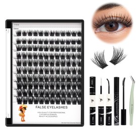 BODERMINCER Lash Clusters Kit 10-12-14-16mm Mixed Natural D Curl Lash Glue Lash Extension Kit Bond and Seal Wispy Lash Clusters For Self Use DIY at Home Colorful (Lash KIT M01# 10-12-14-16mm MIX)