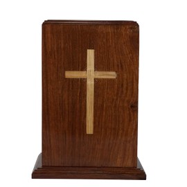 Hind Handicrafts Rosewood Wooden Cremation Urns for Human Ashes Adult - Handcrafted Funeral Memorial Ash Storage Urn - Burial Columbarium (Pine Cross, 250 Cubic Inches)