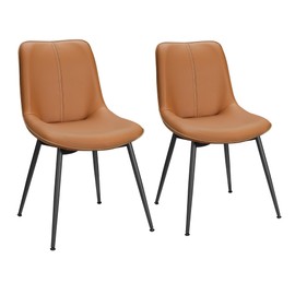 VASAGLE Leather Dining Chairs Set of 2, Comfortable Upholstered Seat Dining Room Chairs with Swivel Leveling Feet, Curved Backrest Kitchen Chair for Living, Restaurant, Easy Assemble, Caramel Brown