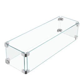 23x7x5.5 Fire Pit Glass Flame Wind Guard,Thick Tempered Glass Rectanglar FirePit Flame Shield with Aluminium Clips,Clear Wind Gaurd Fence for Patio Fire Table