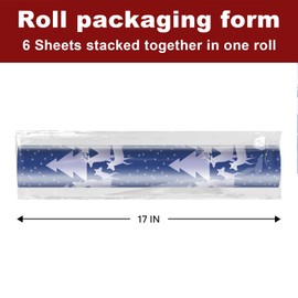 EWES Blue Christmas Wrapping Paper Rolls Vintage Tree Reindeer Snowflake Thick Gift Wrap Sheets Heavy Duty Reversible Aesthetic Elegant Neutral Total 17″×20FT
