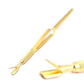 OdontoMed2011 Gold Multi Function Cuticle Pusher Tweezer 7'' Acrylic Nail Pincher Art Tool Magic Wand Nail Pinching Tool Stainless Steel Dual-end False Nail Shaping Tweezers C-Curve Manicure Tools