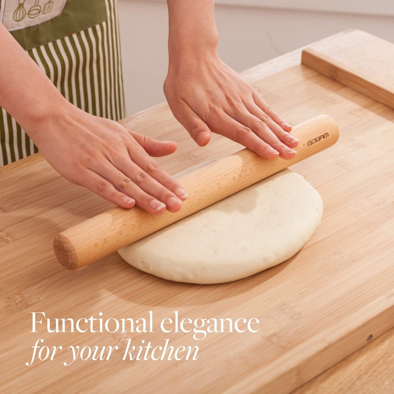 GOBAM Wood Rolling Pin, Medium - Dough Roller for Pasta,