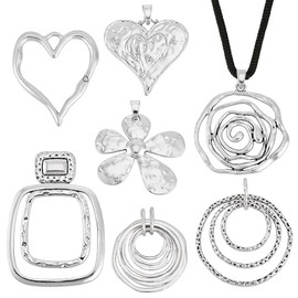 AHANDMAKER 7Pcs Boho Style Necklace 7 Styles Tibetan Big Pendant Sets Boho Long Sweater Necklace Alloy Leather Pendant for Necklace Jewelry Making and Crafting