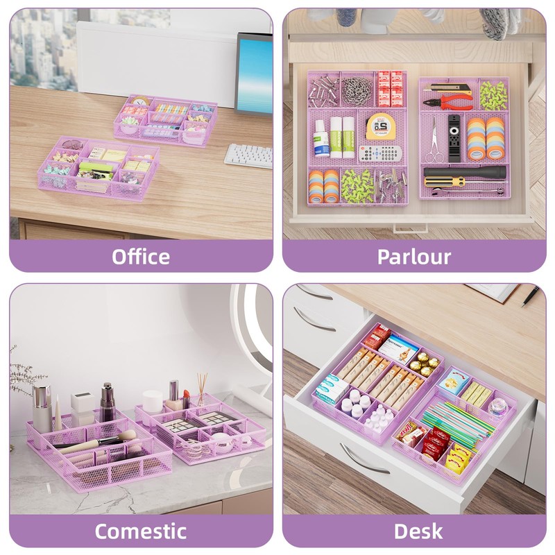Marbrasse 2 Pack Desk Drawer Organizer, Mesh Drawer Organizer Tray