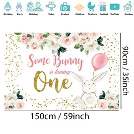 1st Birthday Decoration for Girls, Birthday Banner Rabbit Birthday Fabric Sign Poster, Happy Birthday Background Banner Girl 1st Birthday Party Decor