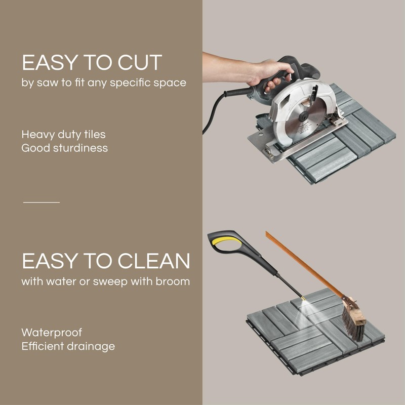 THYOI Deck Tiles, Patio Flooring - Outdoor Waterproof Acacia Wood