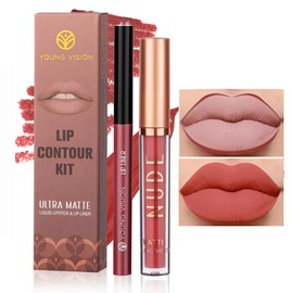 YOUNG VISION Liquid Lipstick & Lip liner Combo Set, Matte Lip Contour Kit - Durable, Waterproof, Kit de Labios Matte for Lasting Definition…