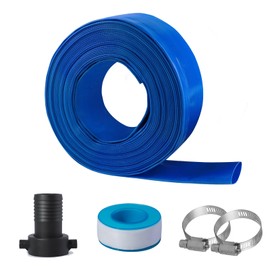 Eastrans 2 in x 50 ft Pool Backwash Hose Kit with Female NPT Adapter,Heavy Duty Discharge Pump Hose for Swimming Pool,Reinforced Pool Drain Hose with 2 Clamps and Thread Seal Tape,6 Bar