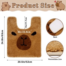 NIGOWAYS Capybara Toilet Rug,Cute U Shaped Washable Rugs,Soft and Absorbent Plush Bath Rug,Non Slip Toilet Mat,Bathroom Contour Rug for Toilet Base(Brown,24" x 20")