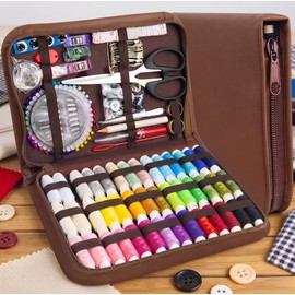170-Piece Sewing Kit for Home Repairs – Portable Brown Storage Set for Travel, Embroidery & Everyday Sewing