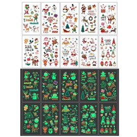 Selawasty Temporary Tattoos for Kids Waterproof Luminous Tattoo Sticker Mixed Style Cartoon Unicorn Dinosaur Mermaid Animal Fake Tattoo Stickers Party Supplies Make Up Tattoos 10 Sheets(Christmas)