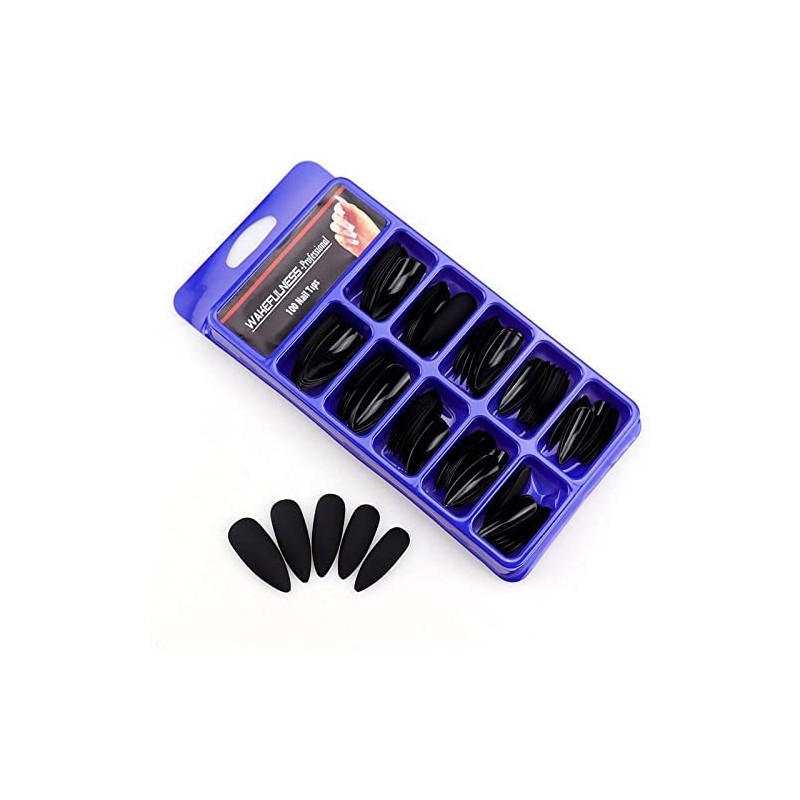 100 Stiletto Press-On Tips, Matte Black, Click-It Nails for Quick