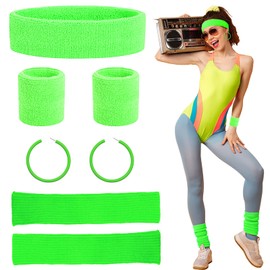 Beamely 80s Headband and Wristband Leg Warmers Party Set for Women and Girls, 1980s Neon Fancy Dress Costumes Accessories with Earrings Sport Kit for 80s Retro Them Party Supplies Gym Sport(Green)