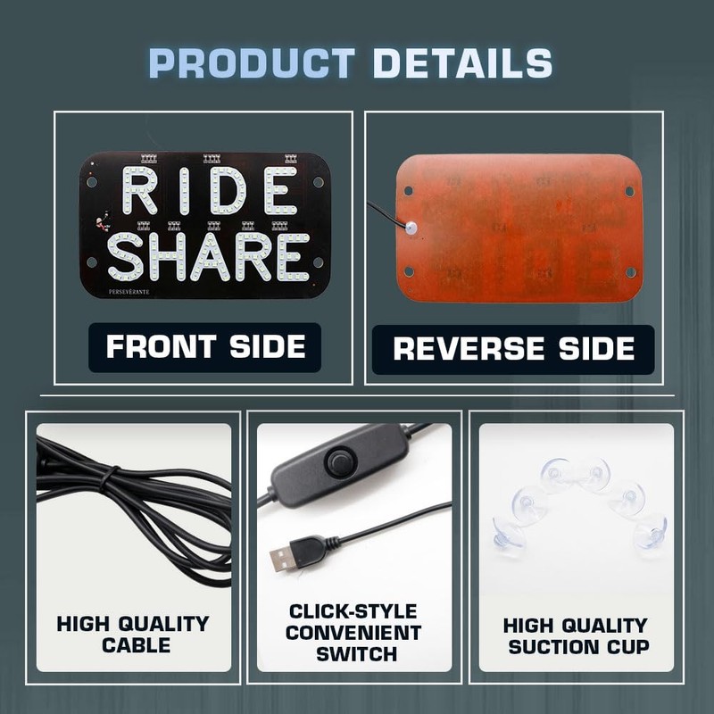 YSY LED Car Window Accessory Sign RIDESHARE for Ride Share