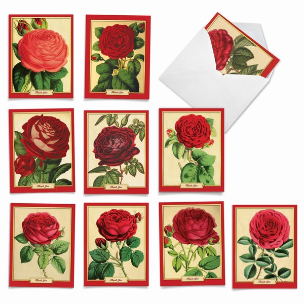10 'Retro Roses' All Occasion Floral Note Cards with Envelopes 4 x 5.12 inch Assorted Blank Greeting Cards, Stationery Set for Weddings, Baby Showers, Mother's Day, Sympathy, Thank You M1739BN