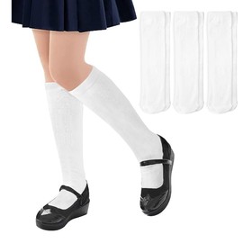GENTABY Kids Knee High School Socks - Girls 3 Pairs Boys Cotton Socks Plain Children Black White School Socks 8-12 Years