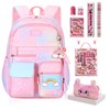QJHEC Kawaii Rainbow Backpack for Girls – Cute Starry School