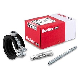 Fischer Pipe Clamp Set FGRS 32-37 gvz, Pipe Clamp Set with 30 Pieces: 10 Pieces Joint Pipe Clamps FGRS 32-37, Pack of 10 Hanger Bolts STST8 x 80, 10 Pieces Universal Dowels UX10x60, Item No. 547059,