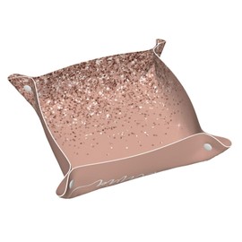 YZDPLO Blush Pink Rose Gold Glitter Leather Vanity Tray Desktop Storage Organizer, Decorative Catchall Perfume Tray, Bathroom Valet Tray,Nightstand Caddy Holder for Keys Phone Wallet Coin Jewelry, S