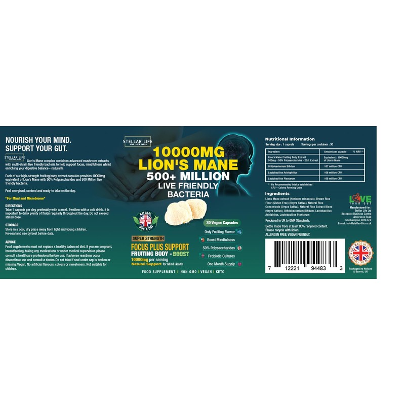 Lions Mane Supplement 10000mg High Strength Mushroom with 500 Million