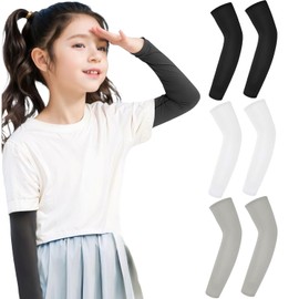 Keeshibao 3 Pairs Kids Arm Sleeves, UV Sun Protection Volleyball Arm Sleeves Upf 50 Compression Cooling Sleeves Outdoor Sports Ice Sleeve for Youth Boys Girls (Kids - Black, White, Gray)