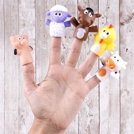 aeioubaby.com Finger Puppets for children and babies | 5 Farm Animals | BPA-free PVC Puppets | Bath Toys | Hand Puppets | Stories