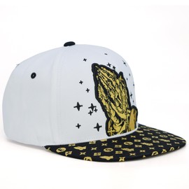 Blessed Praying Hands New Leader TL Embroidery Adult Snapback Cotton Hat Cap (US, Alpha, Large, White/Black)