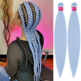PreAfriBr Extensiones De Cabello Trenzado Preestirado Azul Bebé, 2 Paquetes, 30 Pulgadas, Sintético, Preestirado