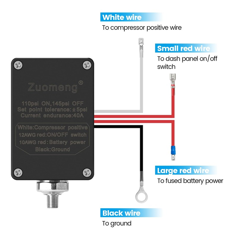 Zuomeng Pressure Switch with 40A Relay, Corrosion-Resistant, for 12V/24V Systems,