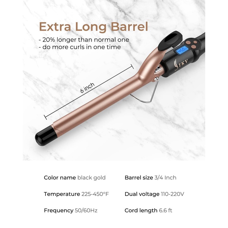 3/4 Inch Extra Long Barrel Curling Iron, Ceramic Tourmaline Curling