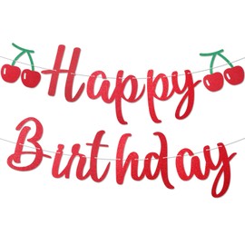 Shimmeroo Cherry Birthday Decorations Banner,Funny Cherry Themed Party Decorations Signs Colorful Hanging Decor for Happy Birthday Party