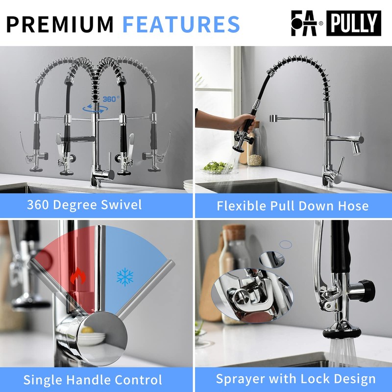 Fapully Kitchen Faucet with Pull Down Sprayer,Commercial Single Handle Kitchen