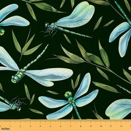 Dragonfly Fabric by The Yard, Natural Leaves Wild Animal Upholstery Fabric for Chairs Sofa Couch, Nature Theme Gifts for Women Outdoor Fabric Waterproof, 2 Yard, Green Blue White