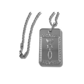 3 ARCHES USA Religious Messianic Necklace Silver Plated Inscribed With The Ten Commandments In Stainless Steel-Double Sided Pendant