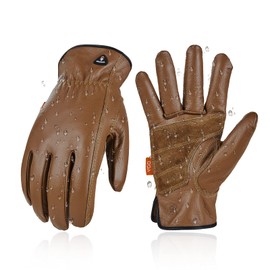 Vgo... 1-Pair Unlined Safety Cow Grain Leather Work Gloves Men, Rigger Gloves, Builder Gloves, Water Resistant, Palm Patched (Size S, Brown, CA9597WP)