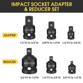 Yivioep 6 Pcs Impact Socket Adapter and Reducer Kit, Cr-V Steel Ratchet Adapter Set Impact Driver and Wrench Conversion Kit, 3/8 to 1/2 and 3/4 to 1/2 and 3/8 to 1/4 Socket Adapters