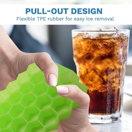 Gadgetime USA 1 Pack Honeycomb ice tray with Cover - Fun Shaped Mold for Freezer, Cocktails - Stackable, BPA & Odor Free - Silicone (Green)