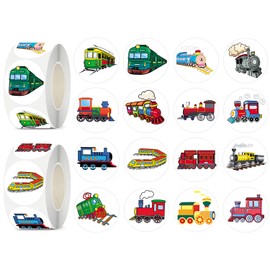 UVUXO 600 Pcs Train Stickers for Kids- 1.5 Inch Round Stickers Roll 16 Tyles Cute Train Kindergarten Stickers Teacher Stickers for Kids Birthday Party School Reward Giveaways