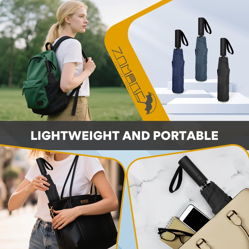 ZOMAKE Compact Travel Umbrella- 3 Seconds Shape Memory Folding Umbrella,