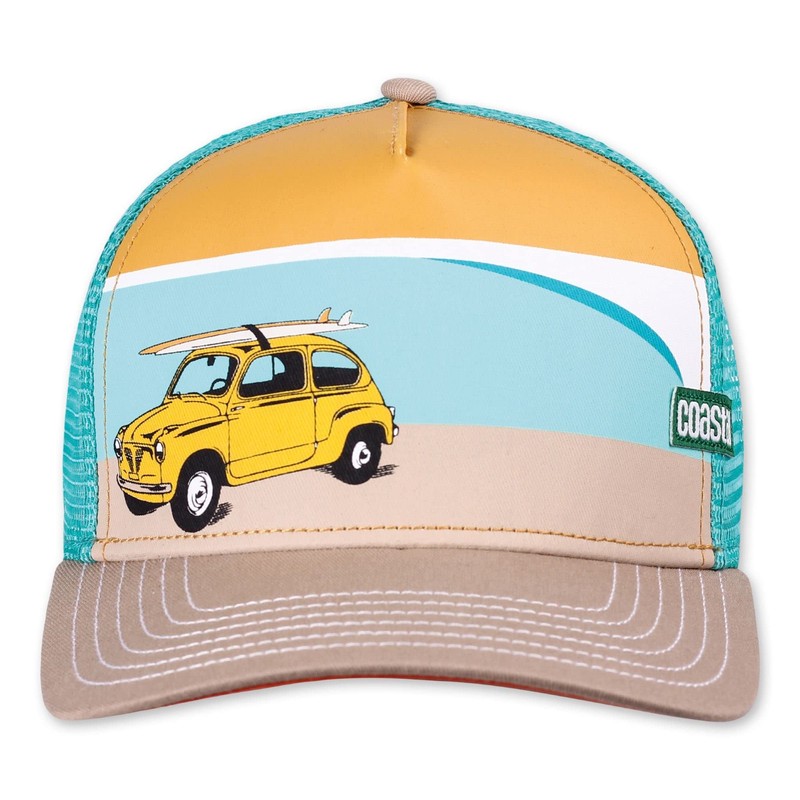 Coastal Surfy Car Khaki/Orange HFT Trucker Cap, HFT-SurfyCar-Khaki-#30325