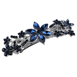Vintage Crystal Hair Barrettes,Sparkly Glitter Crystal Rhinestones Flower Hair Clips French Style Hairpin Hair Accessories for Women Girls (Navy Blue)
