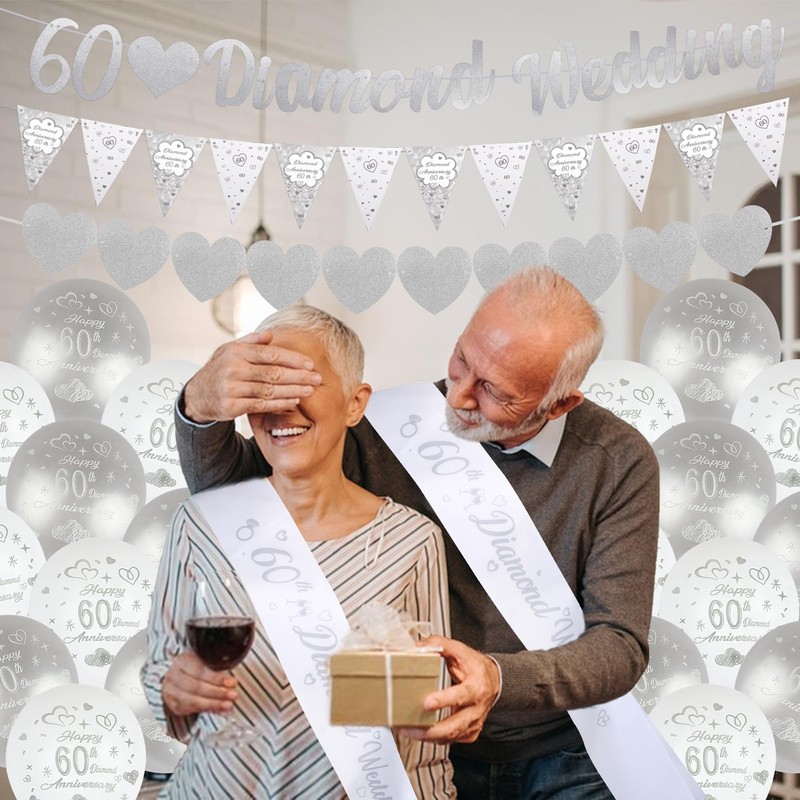 60 Wedding Anniversary Decorations 60 Silver Wedding Banner Balloons Happy