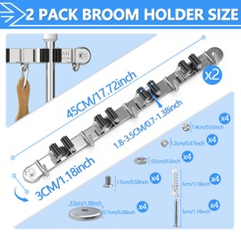 3-H Magnetic Broom Holder Wall Mounted 2 Pack, Strong Magnetic Broom Hooks 17 Inch, Heavy Duty Magnet Broom Organizer Wall Mounted, Utility Storage Tools Rack for Home Kitchen Workshop Laundry Garage