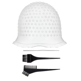 CLKE Highlighting Cap With Hooks, Professional Hair Highlighting Set with Needle, Caps, and Brushes,Hair Dyeing and Highlighting Tools for Women Men, Reusable(White)