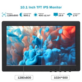 OSCY 10.1 Inch Small Monitor, 1280x800 Resolution Mini Computer Monitor 60HZ 3ms IPS Screen Display Monitor Support HDMI/VGA/AV/BNC for Gaming CCTV Raspi PC